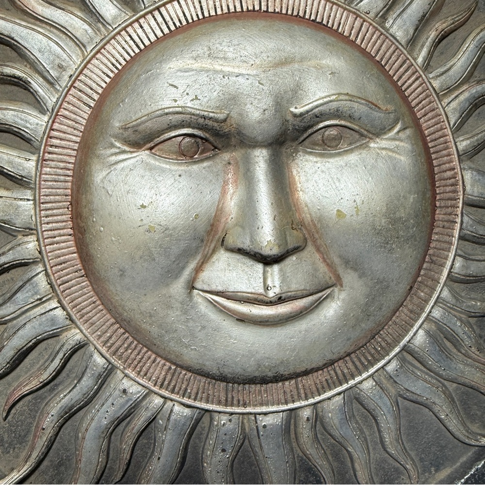 Celestial Sun Outdoor Wall Art Plaque Hanging Garden Sculpture Cast Cement Heavy